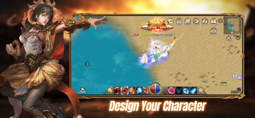 Conquer Online IIのキャラクターデザイン画面とゲームプレイインターフェース。