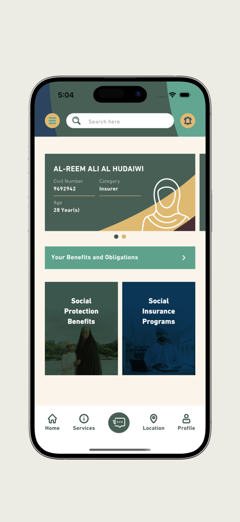 HIMAYA Social Protection Fund - The home dashboard of the HIMAYA Social Protection Fund mobile app featuring user account details and social benefit options