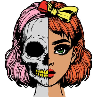 realistic girl with half skull mask