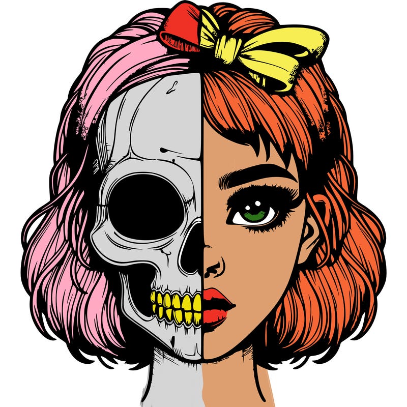 realistic girl with half skull mask
