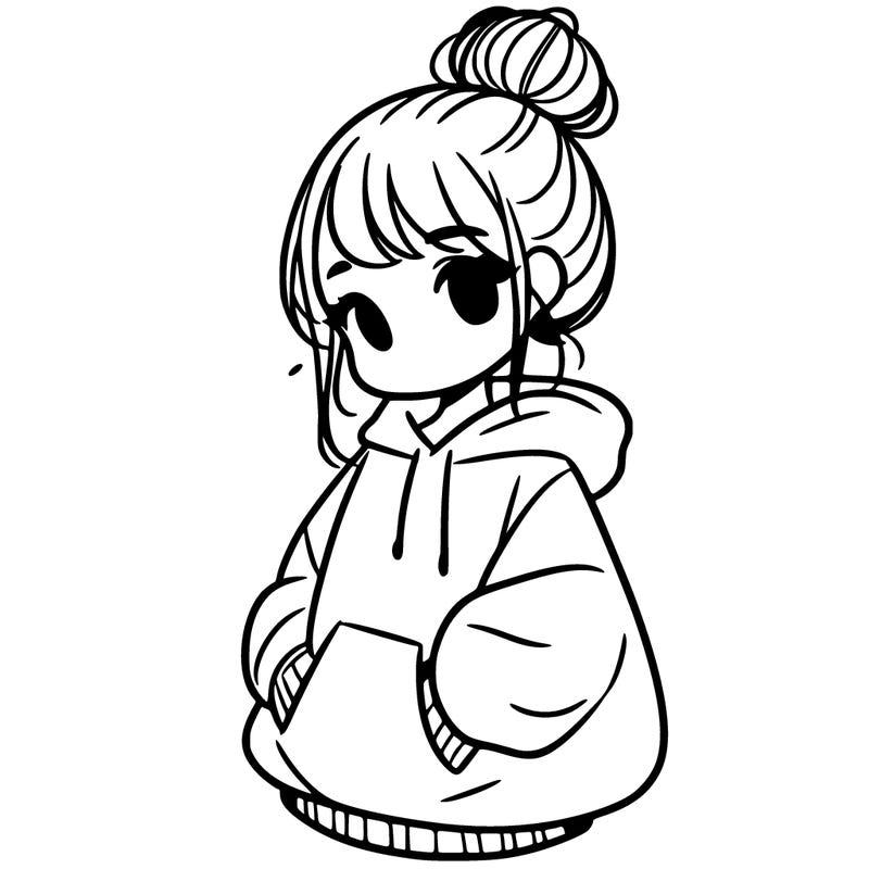girl with a bun and a oversized hoodie