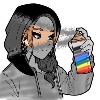 a realistic girl, spray painting