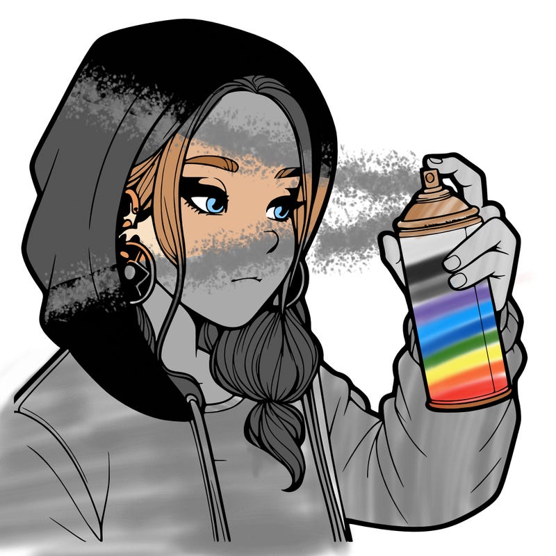 a realistic girl, spray painting