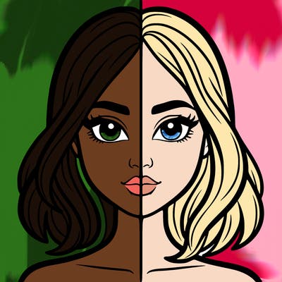 a woman divided in half