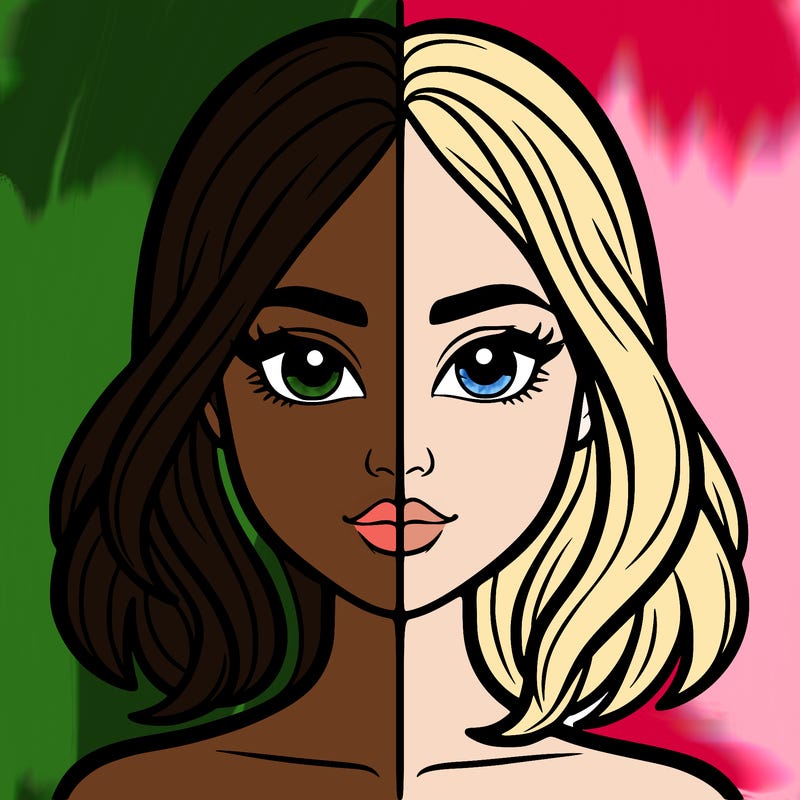 a woman divided in half