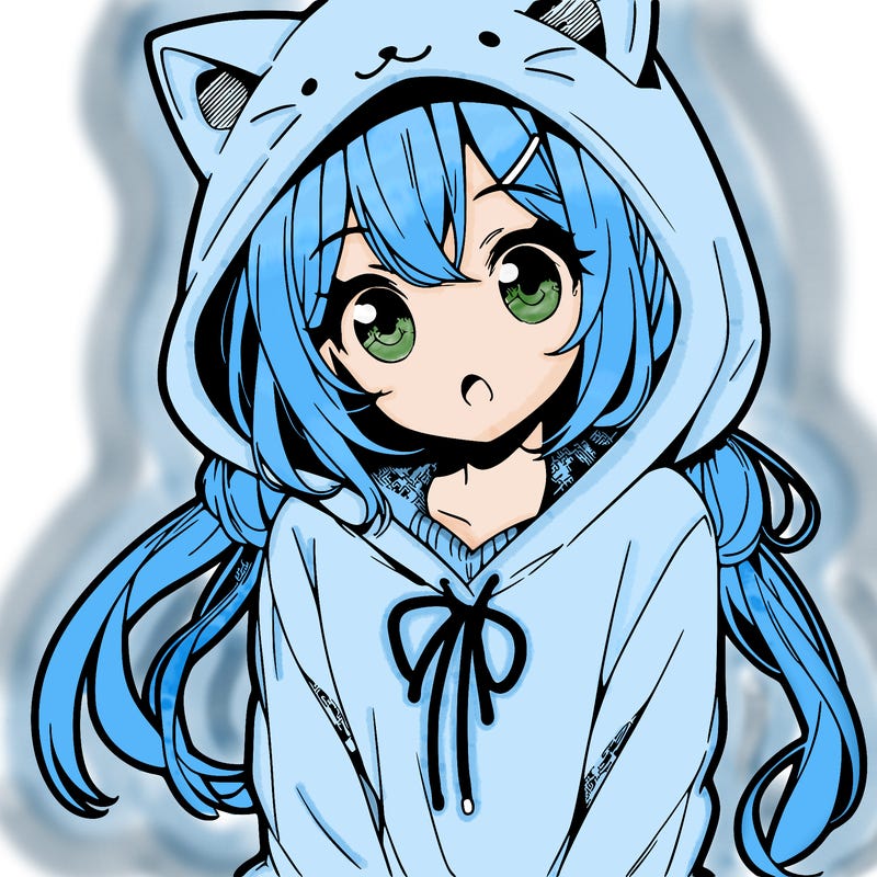 a cute anime girl with a cat hoodie.