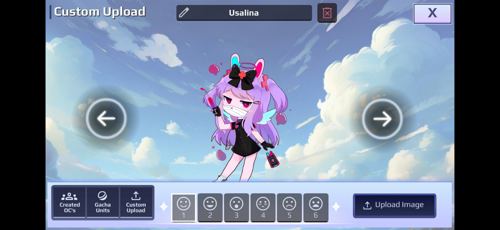 Gacha Story - VN Creator - Custom character upload screen in Gacha Story VN Creator with emotion settings