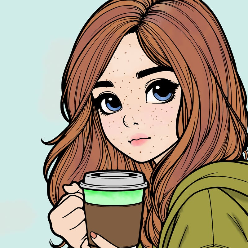 realistic girl drinking coffee