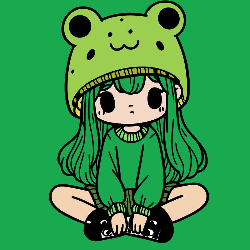 a girl wearing a frog hat and some frog socks