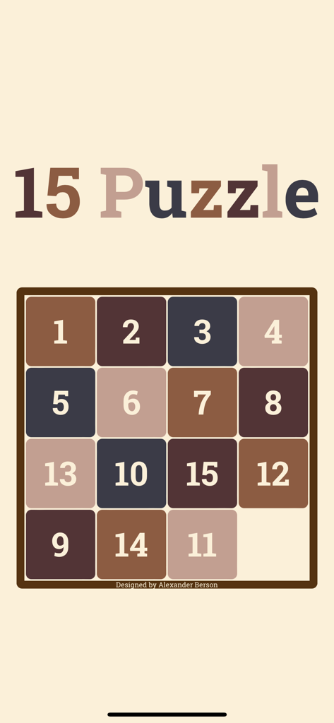 15 Puzzle - Tablero del juego 15 Puzzle con bloques numerados en un diseño minimalista marrón y crema