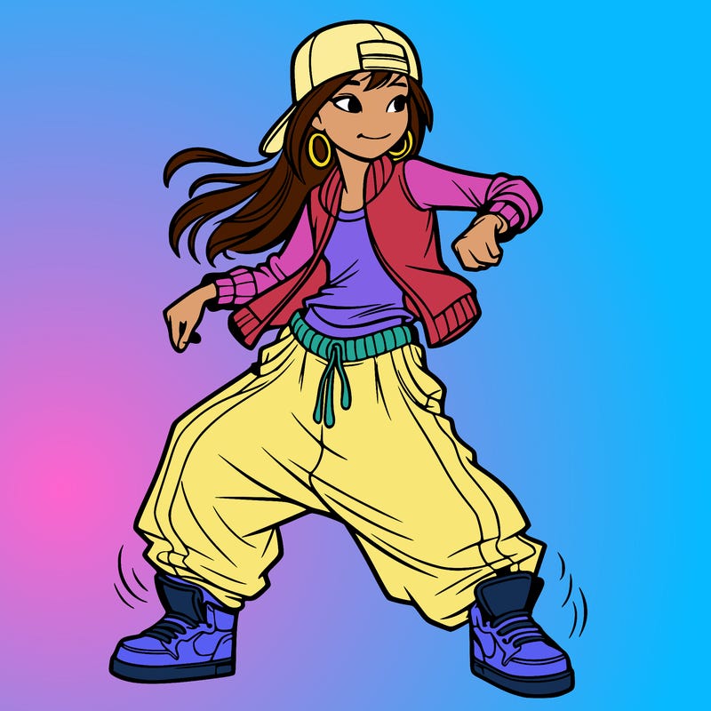teenage girl doing street dance in baggy clothes