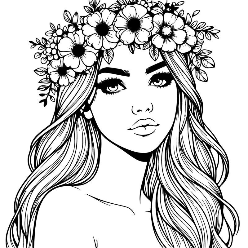 realistic woman with flowers crown