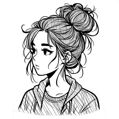 realistic teenage girl with a messy bun