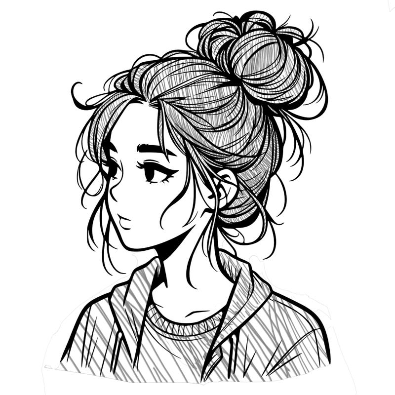 realistic teenage girl with a messy bun