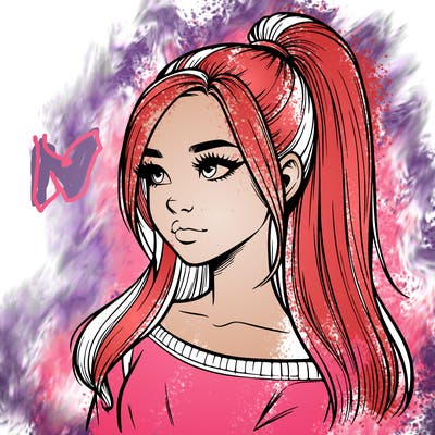 realistic girl with a high ponytail