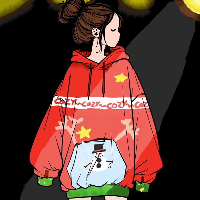 realistic girl with a oversized sweatshirt on and a bun