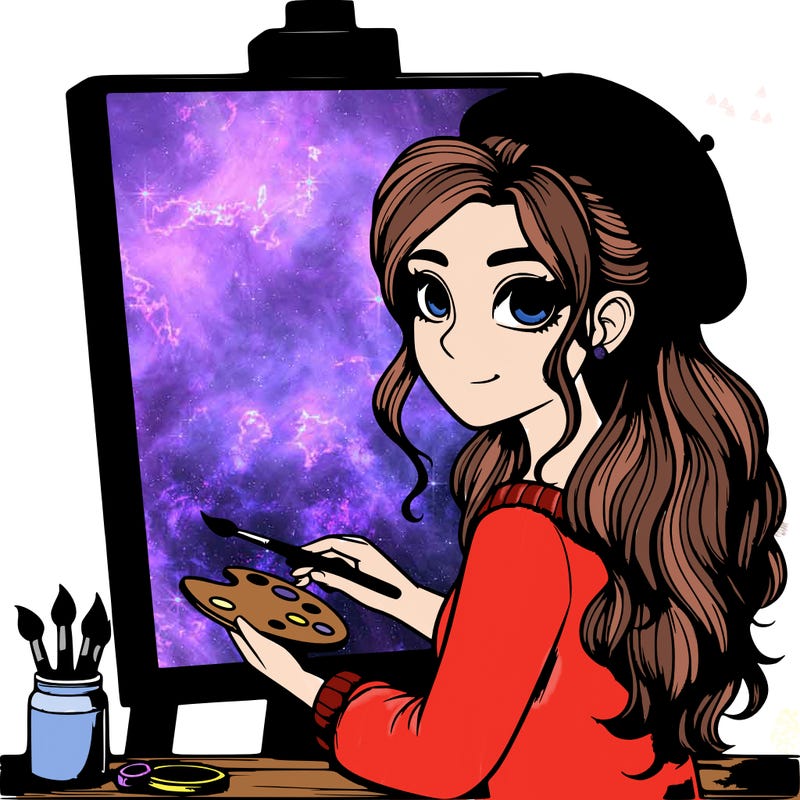 realistic girl artist painting a blank canvas