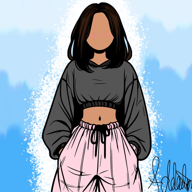 realistic girl faceless with baggy pants and a crop top
