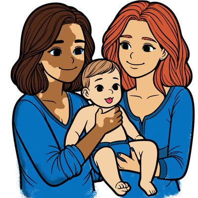 two realistic women holding one baby together