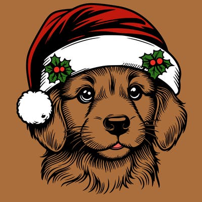 realistic dog wearing a santa hat