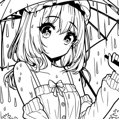 pretty anime girl in the rain