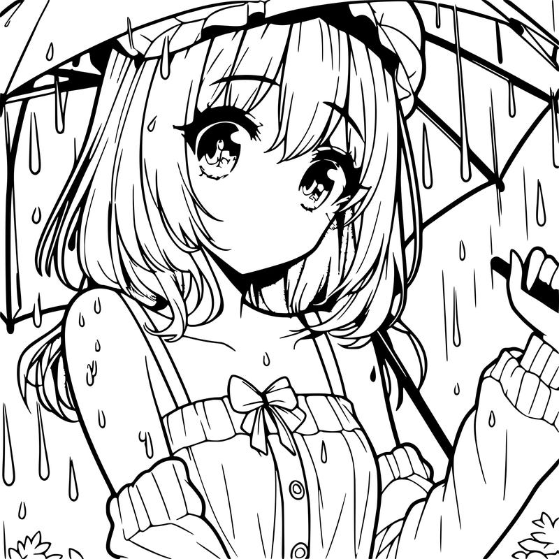 pretty anime girl in the rain