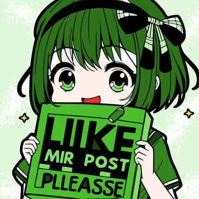 a manga girl who is holding a sign saying like this post please