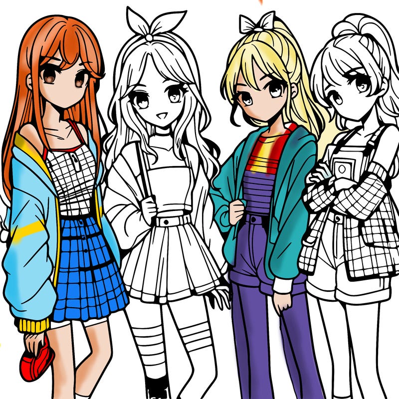 teen manga girls group of 4