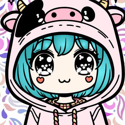 kawaii girl with cow hoodie