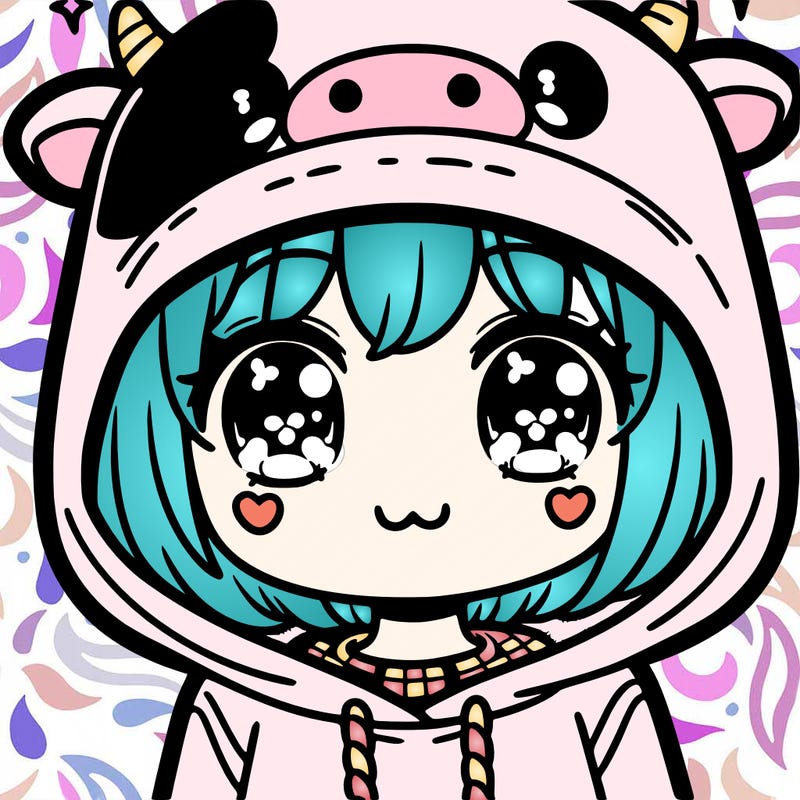 kawaii girl with cow hoodie