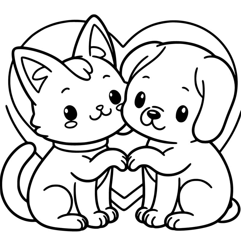 cat and a dog has a heart in realistic