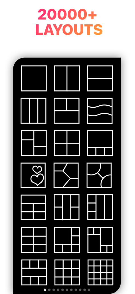 A collection of various photo collage grid layouts and templates in the LiveCollage app