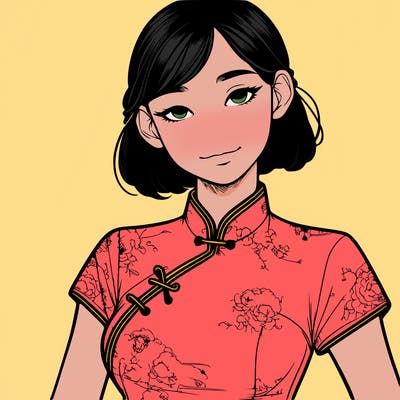 realistic asian girl wearing qipao