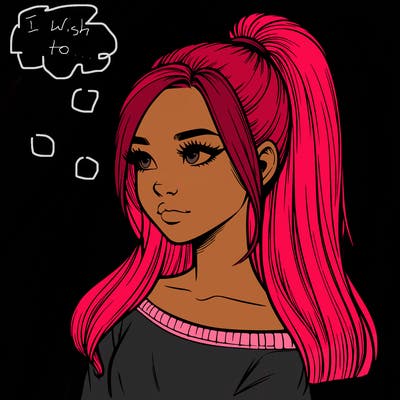 realistic girl with a high ponytail