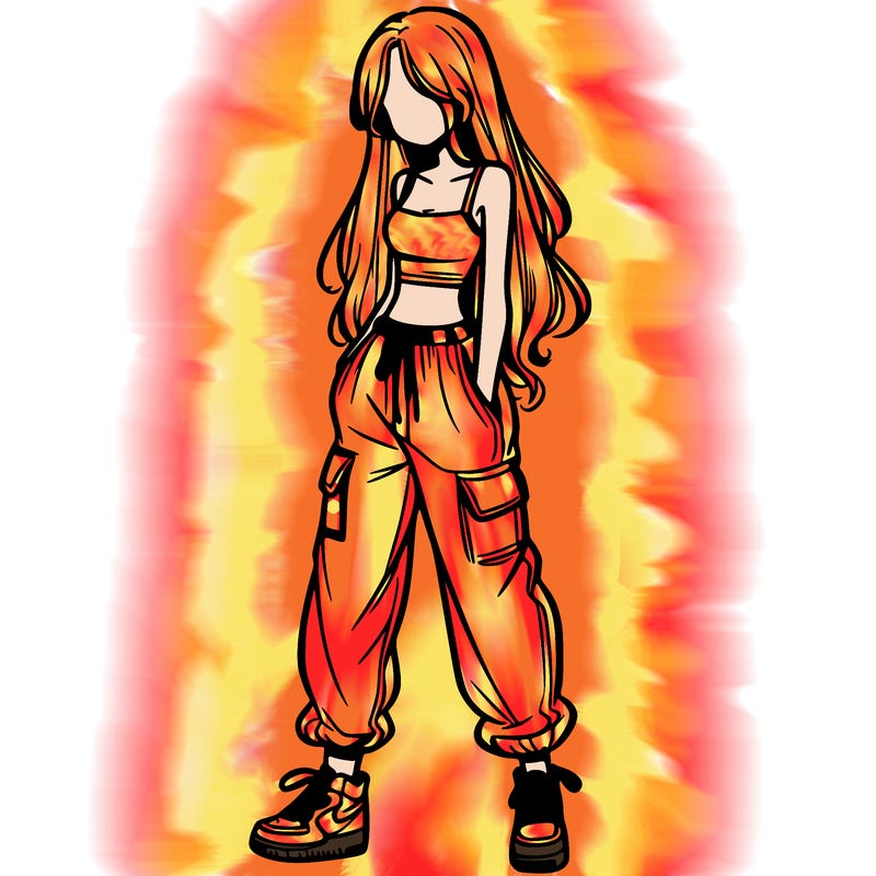 girl in baggy pants crop top and long hair