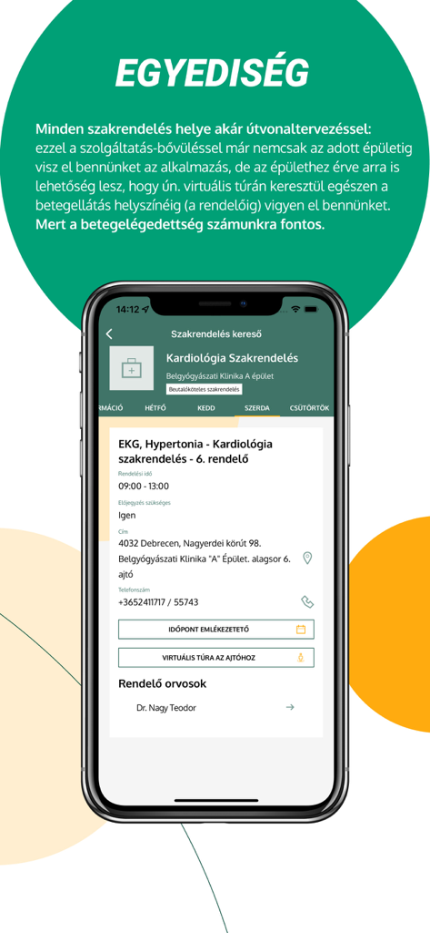 UD Mediversity - Écran de l'application UD Mediversity affichant les détails de la spécialité cardiologie, y compris les heures d'ouverture, les informations sur le médecin et un bouton de navigation pour la visite virtuelle.