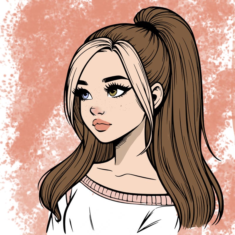 realistic girl with a high ponytail