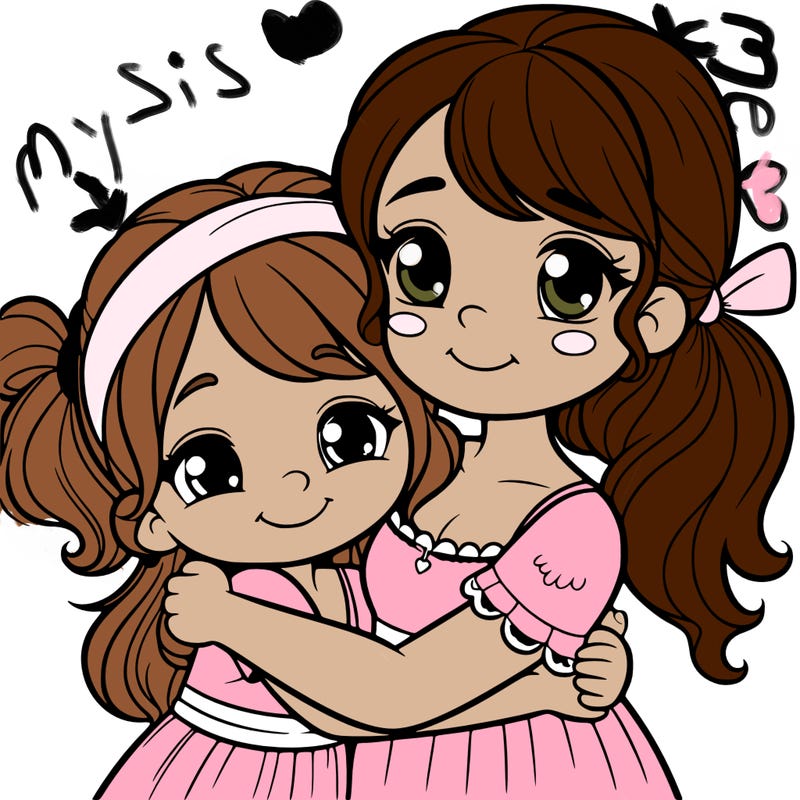 young sister and older sister hugging