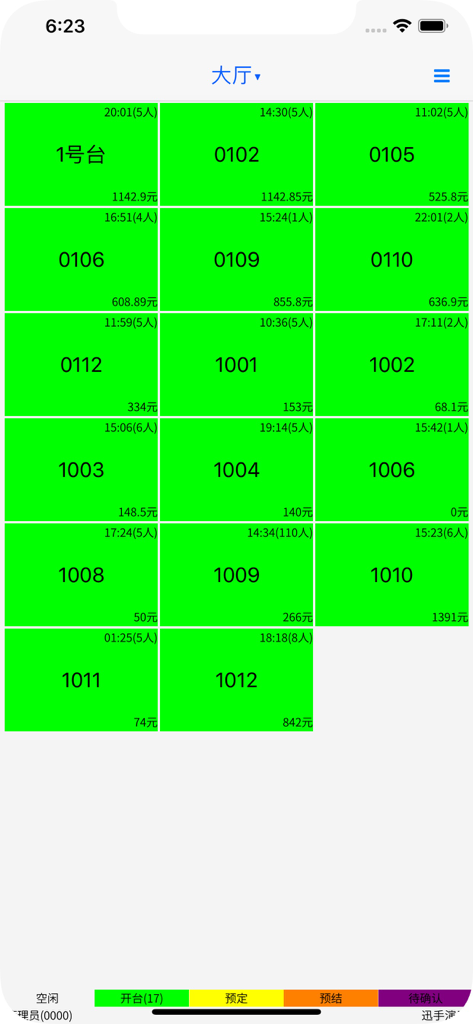 Real-time restaurant table status dashboard in the Keledian app