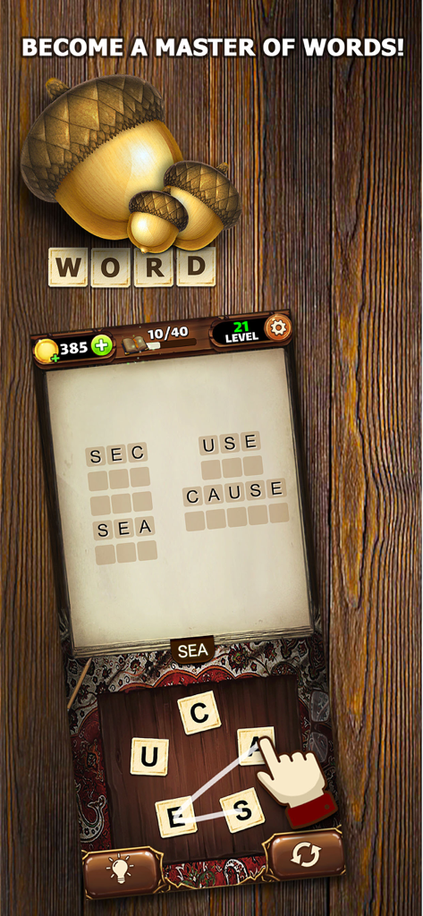 Fandogh | بازی فندق - Fandogh word puzzle game interface showing a player connecting letters to form words on a wooden background