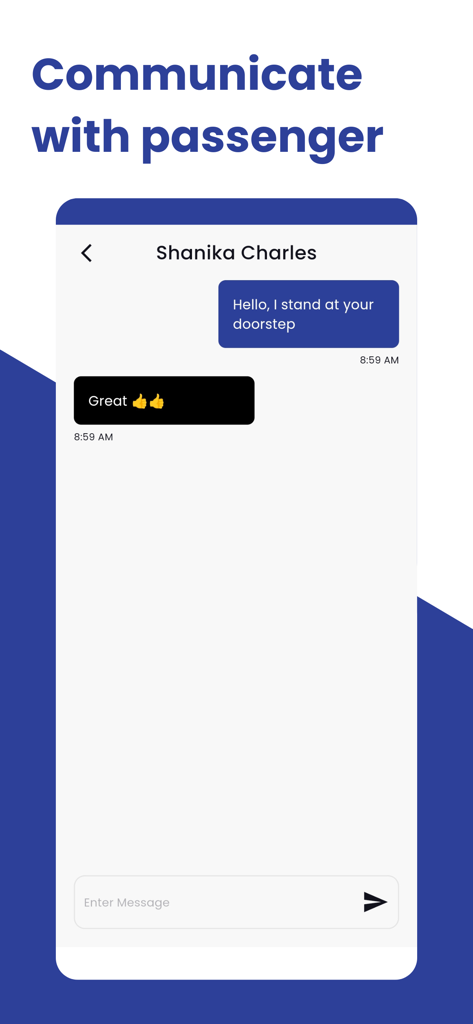 Driver and passenger chat interface in the TrucabTT Driver app