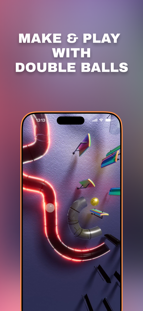 Marble Music – Music Ball Game - Gameplay screenshot of Marble Music showing two marbles on a glowing rhythmic track with tubes and ramps