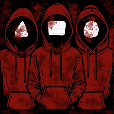 3 faceless people in  hoodies
