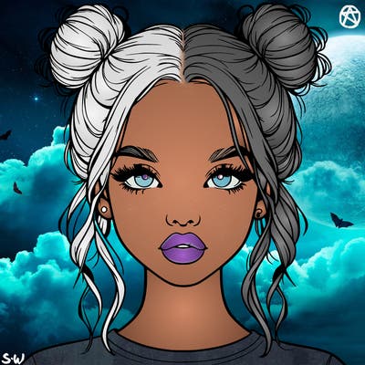 realistic girl with two buns in hair and lips