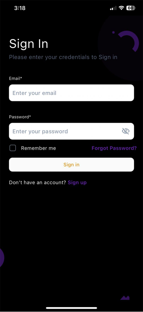 IVY Online - Learning Platform - The sign-in screen of the IVY Online learning platform app featuring email and password input fields on a dark theme.