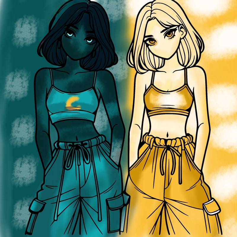 two girls with crop top with baggy pants
