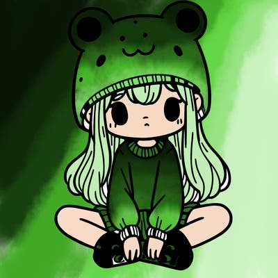 a girl wearing a frog hat and some frog socks