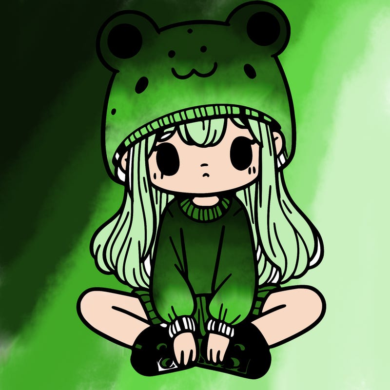 a girl wearing a frog hat and some frog socks