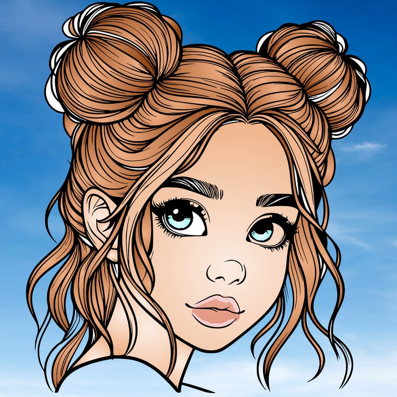 realistic girl with hair buns on her head
