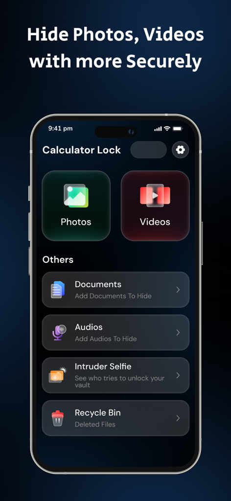 Calculator Lock : Hide Video - Interfaz principal de la aplicación Calculadora Oculta para ocultar fotos, videos y documentos privados